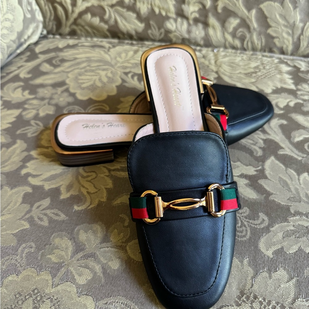 Helen’s Heart Mules Black Leather Women Size 6.5 M